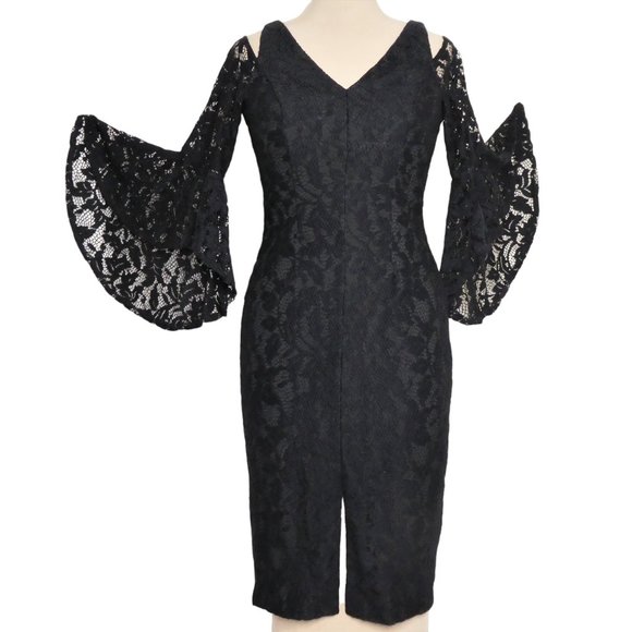 MAGGY LONDON Breezy Cold Shoulder Sheath Lace Dress Dark Navy Size 4 - Picture 2 of 10